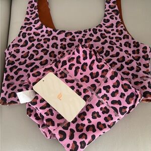 Fabletics Pink and Black Leopard Print Capri.